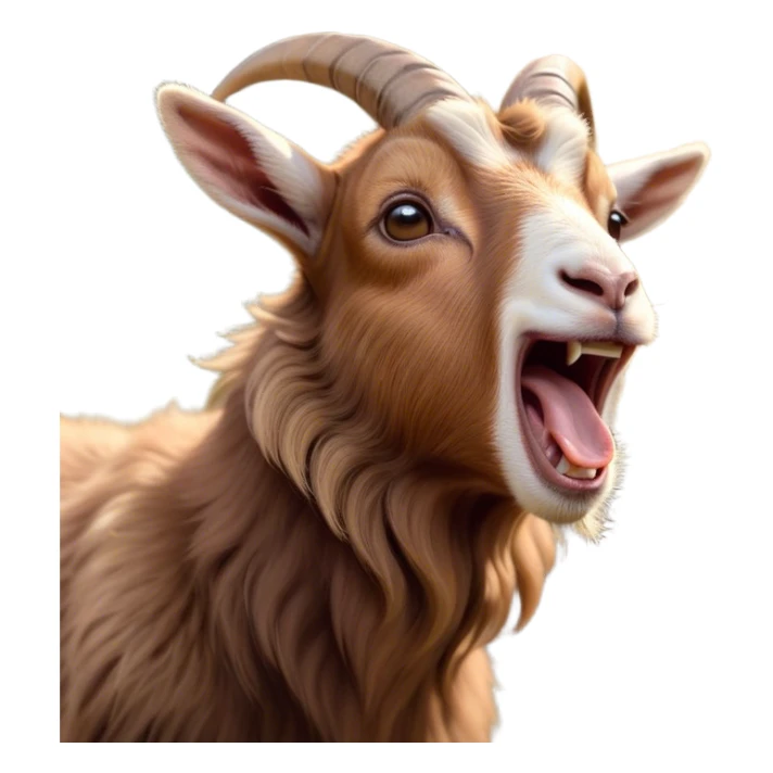 Cinematic Cute Yawning Brown Goat Portrait Emoji, Head tilted slightly with a dramatic, wide-open yawn, showcasing a soft, downy brown fur with delicate horns and gently drooping ears, round eyes barely open in drowsy contentment, Simplified yet irresistibly adorable features, highly detailed, glowing with a soft, cozy glow, high shine, relaxed yet expressive, stylized with a touch of rustic whimsy, bright and endearing, soft glowing outline, capturing the essence of a sleepy yet affectionate goat, so drowsy it feels like it could stretch out of the screen and curl up for a nap! sticker