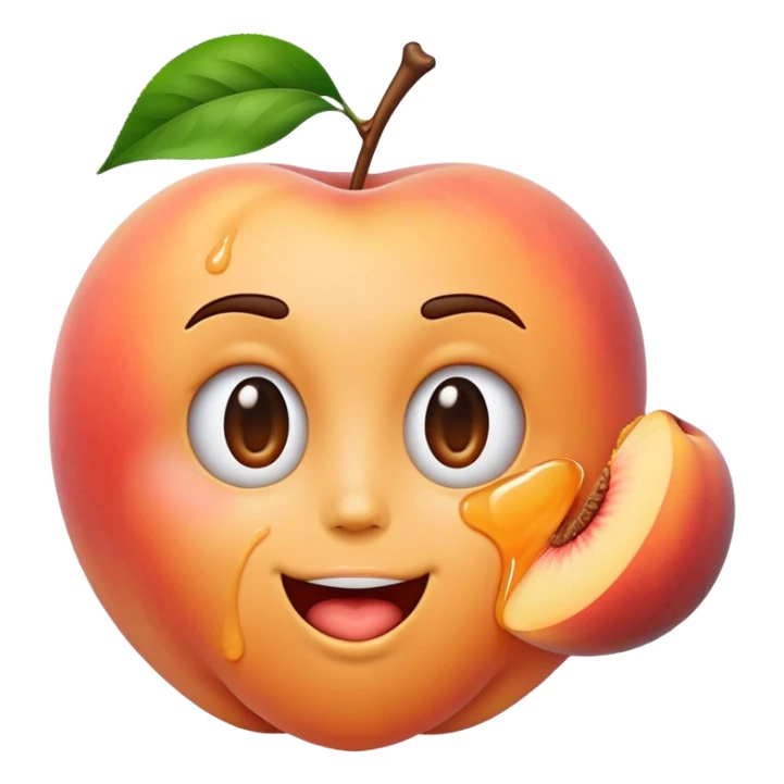 Emoji face eating a peach with water coming out sticker