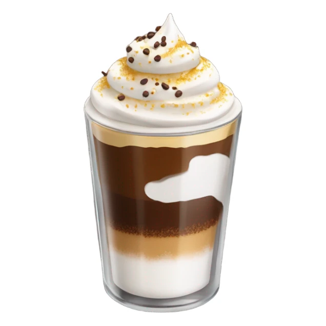 Shot glass, liquid inside is divide in two, yellow at the bottom an coffee on top covered whit a nice spry cream an chocolate powder sticker