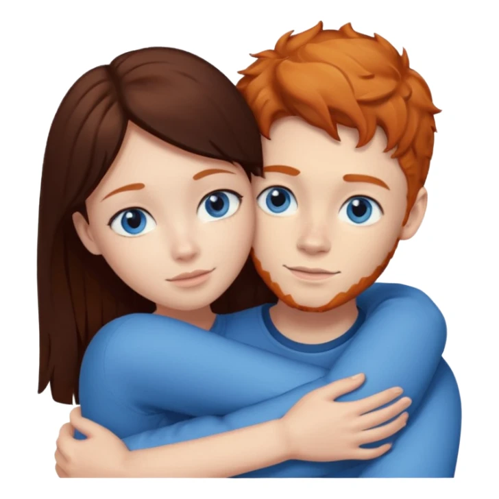 Ginger boy hugging girl with very dark brown hair. Both have blue eyes.  sticker