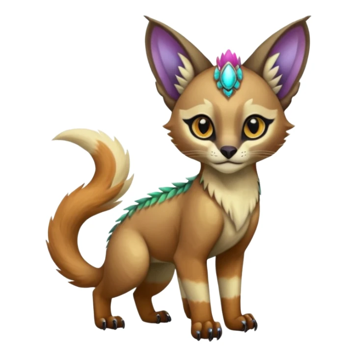 Colorful dark tropical tribal glorious iridescent divine exotic cute cool beautiful beautiful fantasy-caracal-civet-genet-sergal-vernid-Gryphon-Cacomistle-Trico-oncilla-animal-Fakémon-hybrid-fursona (full body) sticker