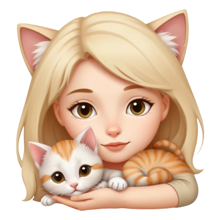l. A tiny kitten lies on a girl's head, purring softly, making a sweet sight. sticker