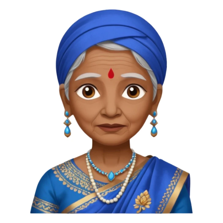 india traditional costume, old woman, blue sticker