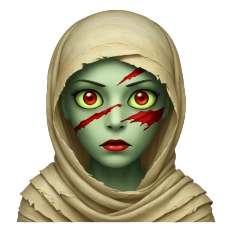 Mummy Cursed: Torn wrappings, glowing red eyes, green mist around.
 sticker