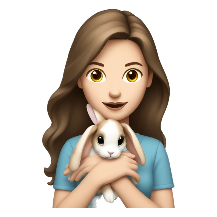 Pretty brunette pale woman holding Holland loop light brown bunny  sticker