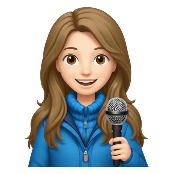 long haired woman with winter clothes holding microphone sticker