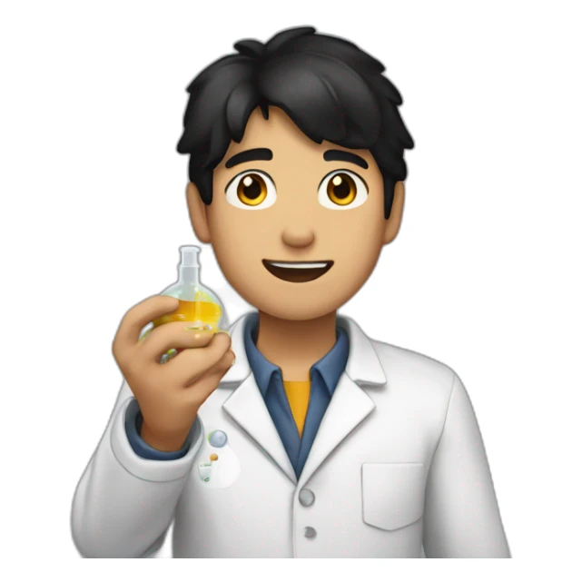 chemistry boy with black hair and his instumants on his hand sticker