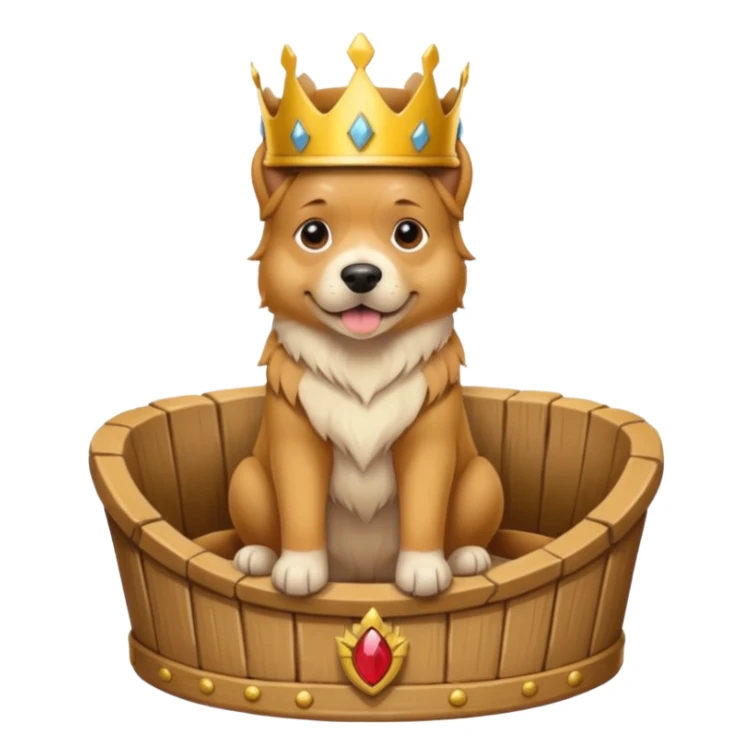 dog sitting on his thrown, wearing a crown  sticker