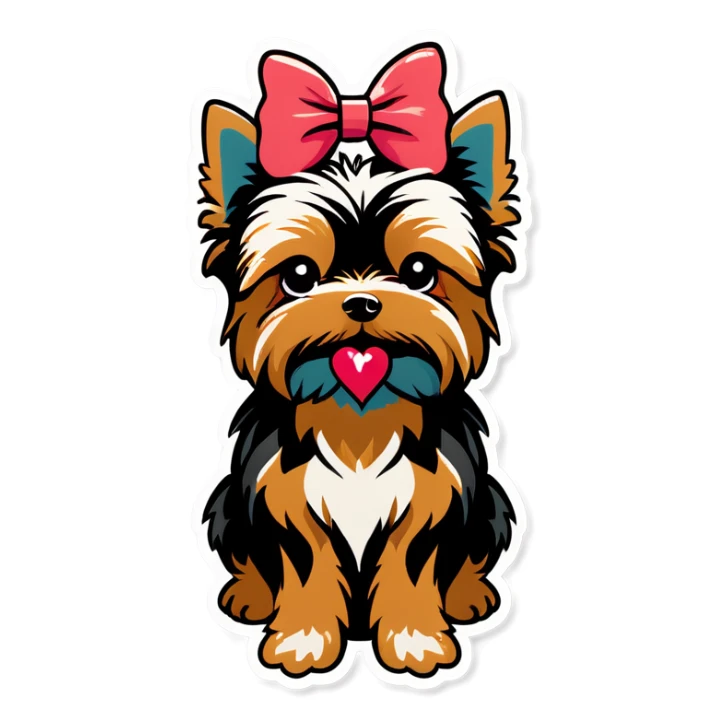 Yorkie blowing kiss with bow  sticker