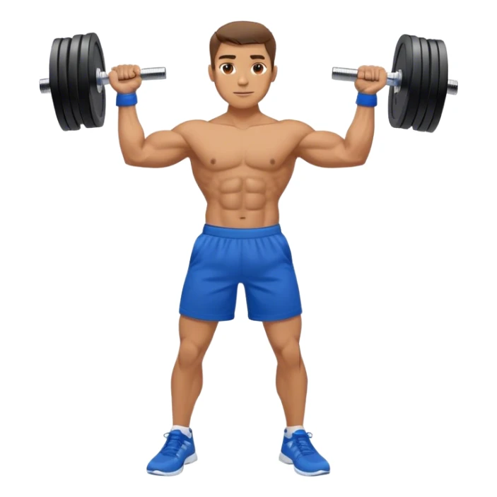 man with blue shorts doing side-lateral raise (T pose) with light dumbbells unbent elbows sticker