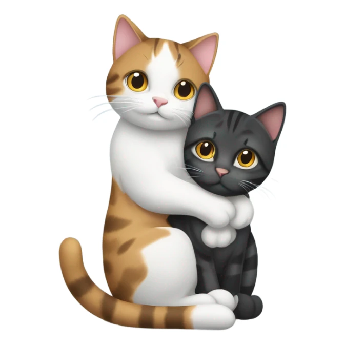 Grey and black tabby with white legs loving a calico cat sticker