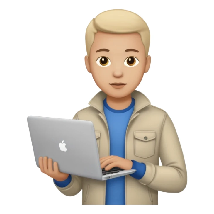 A typical IT specialist, a guy who looks stylish, has a laptop in his hands, he wears casual clothes  sticker