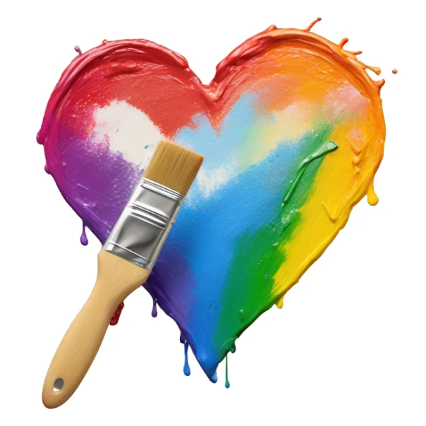 Paint brush painting a rainbow heart sticker