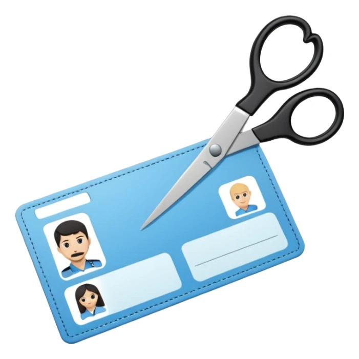 black Scissors cutting a light blue idf ID card in 2 parts .hyper realistic sticker