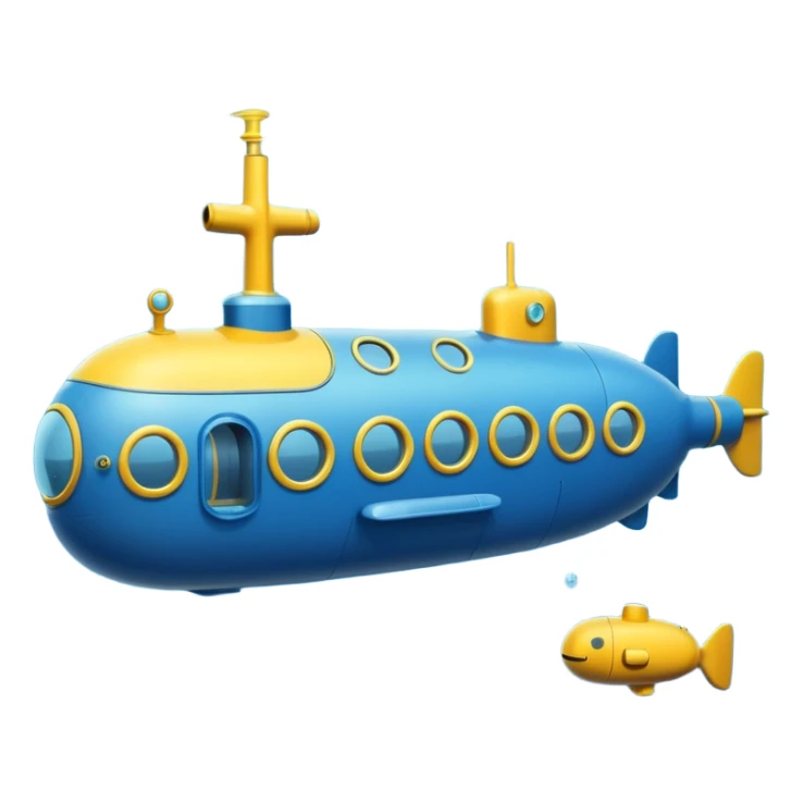 blue mini single submarine in cartoon  sticker