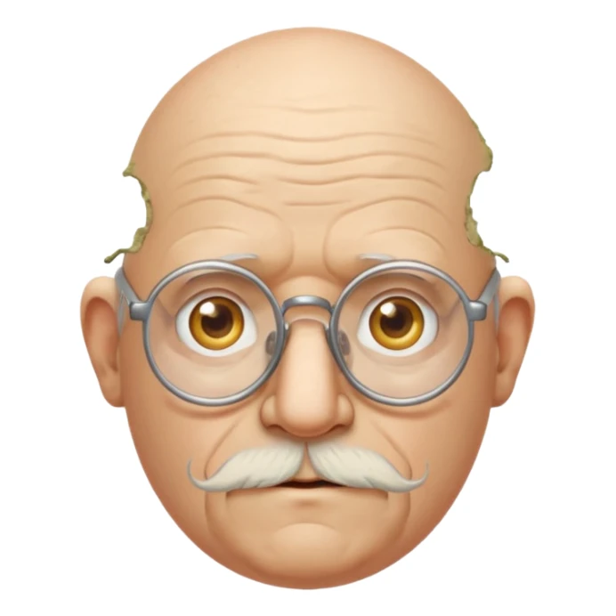 old egg shaped man with balding, glasses, fungus sticker