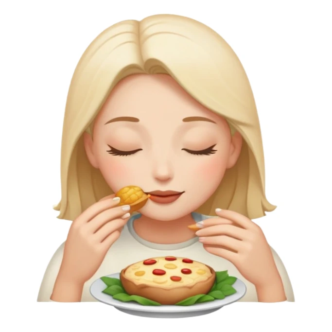 person with closed eyes and blissful expression enjoying delicious food sticker