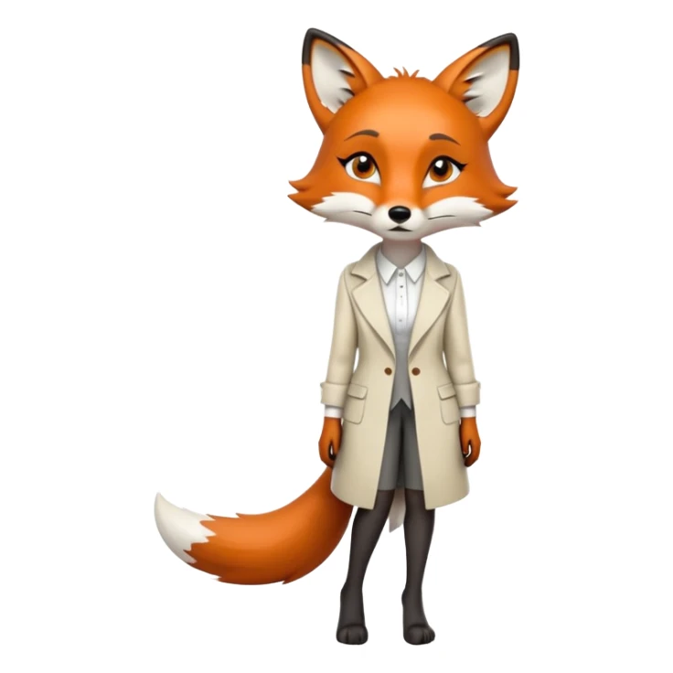 sad anthropomorphised female fox in stylish outfit, no sunglasses, very sad and crying, looking to the left, full-body view sticker