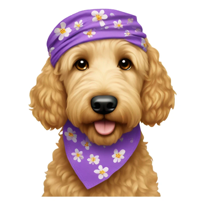 a golden doodle dog with a flower bandanna  sticker