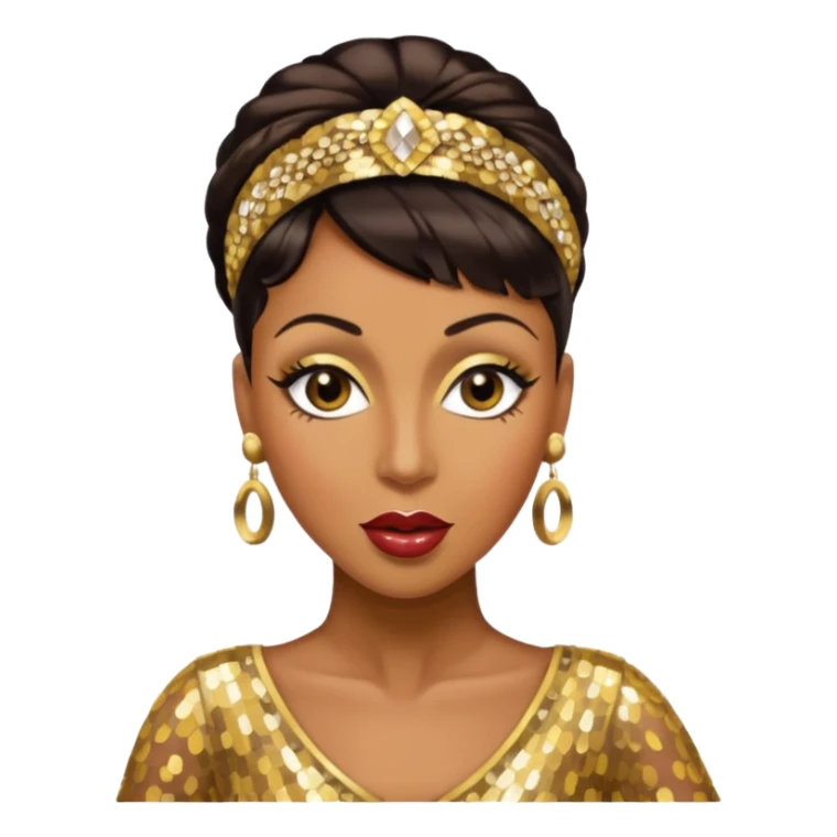 Josephine Baker with dark brown hair, gold outfit sticker
