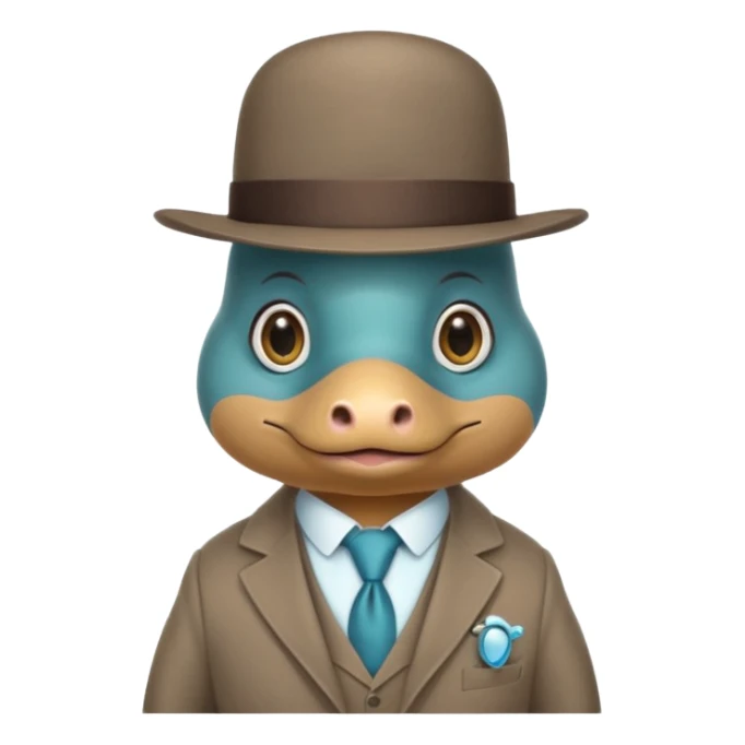 cute light blue turqiouse platypus with a detective hat and monocle on his eye, no  hands, looks like a platypus but blue, the hat and suit are not blue sticker