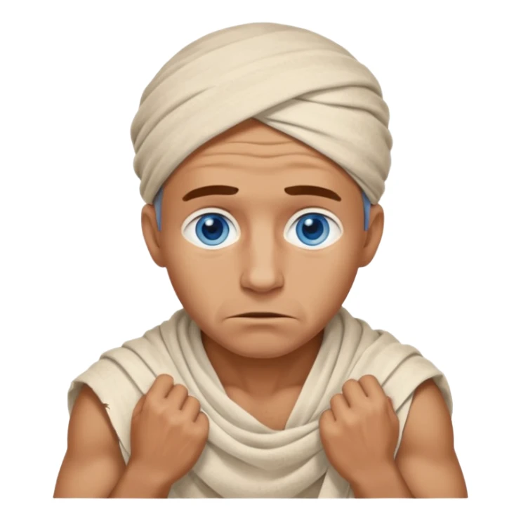 blue eyed desert man cowered with creme cloth sticker