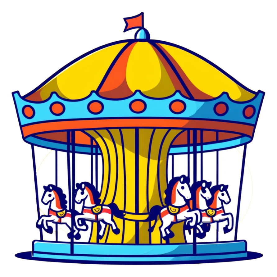 pastel pink and blue carousel at an amusement park sticker