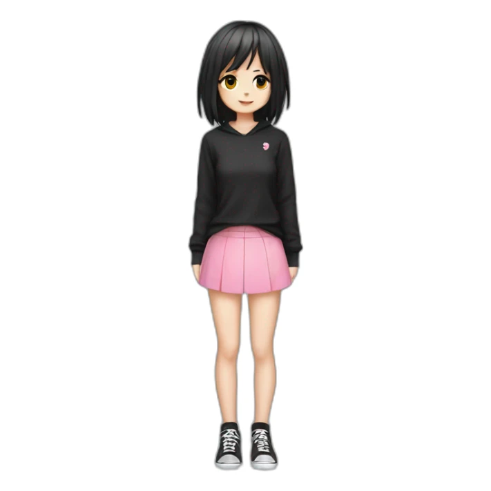full body Front view emo girl sits on the floor black skirt pink knickers sticker