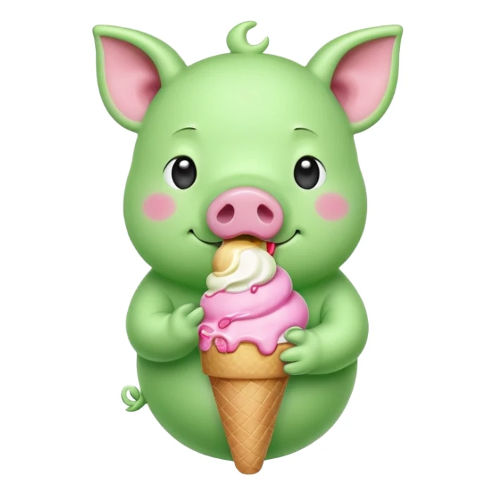 green pig with ice cream sticker