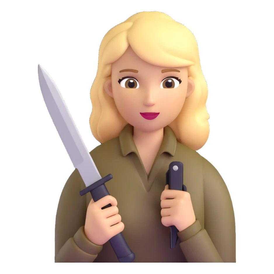 Blonde outdoorsy woman with a survival knife sticker