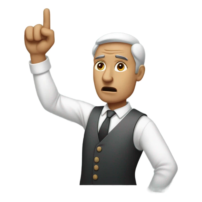 the man gets indignant and points to the right sticker