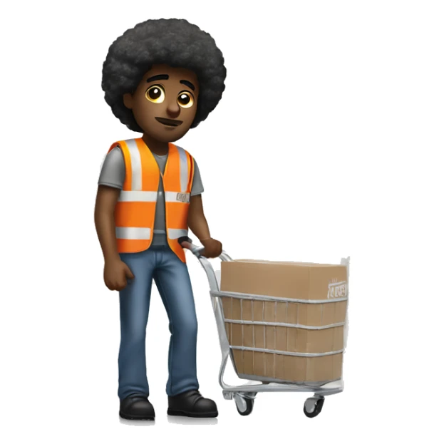 sad Black Male with Small Afro from Home Depot wearing orange pro loader vest pushing orange home depot carts sticker