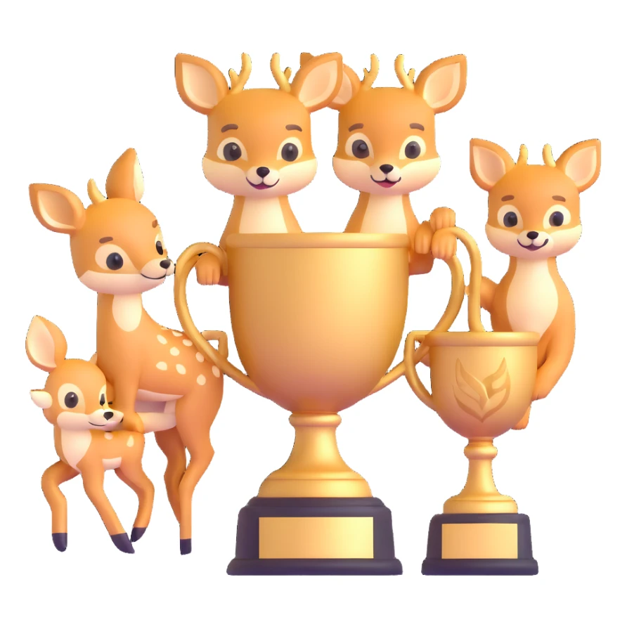 golden spring trophy with baby deer and fox cubs sticker