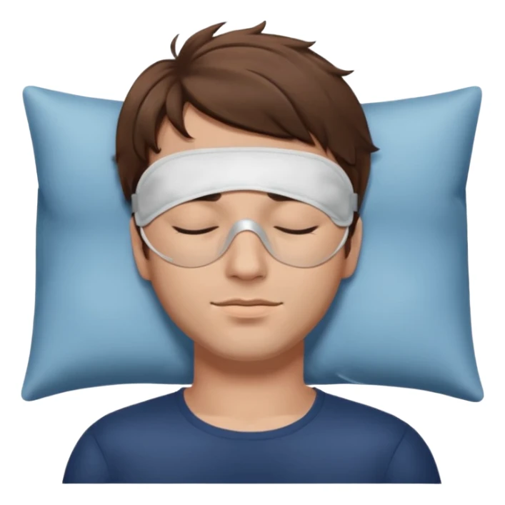 man with a sleep eye mask and brown hair, no pillow sticker