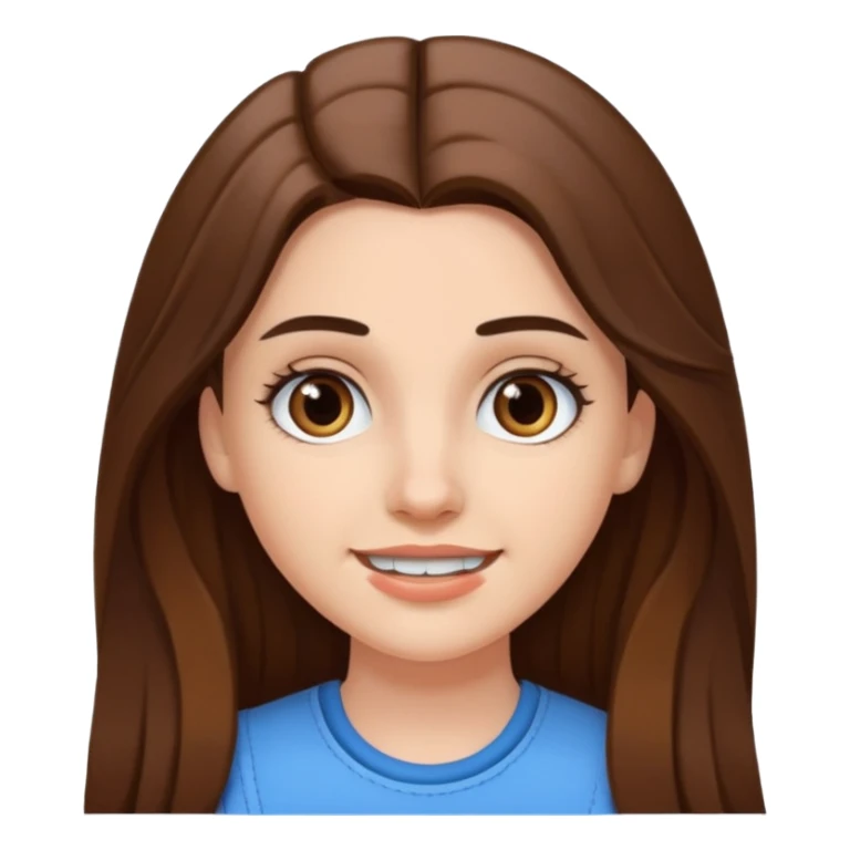 A pretty white girl with long brown hair dark eyebrows and braces sticker