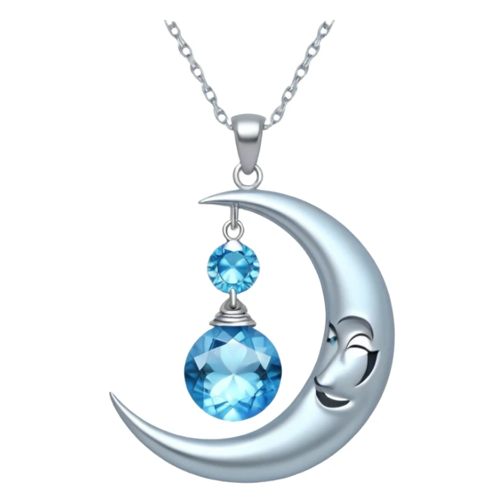 Silvery silver moon necklace with a light-blue crystal hanging attached necklace   sticker