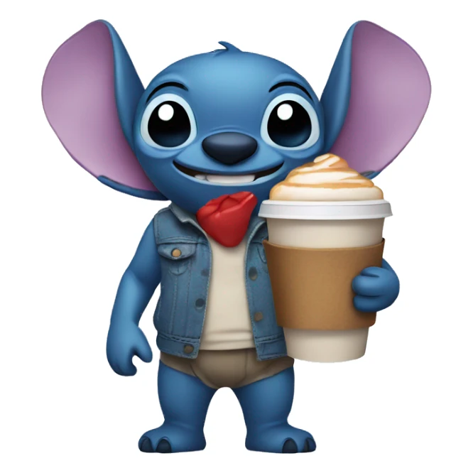 Stitch holding a to go coffee sticker