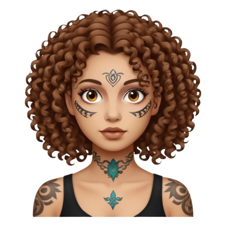 woman curly hair and heavy face tattoo sticker