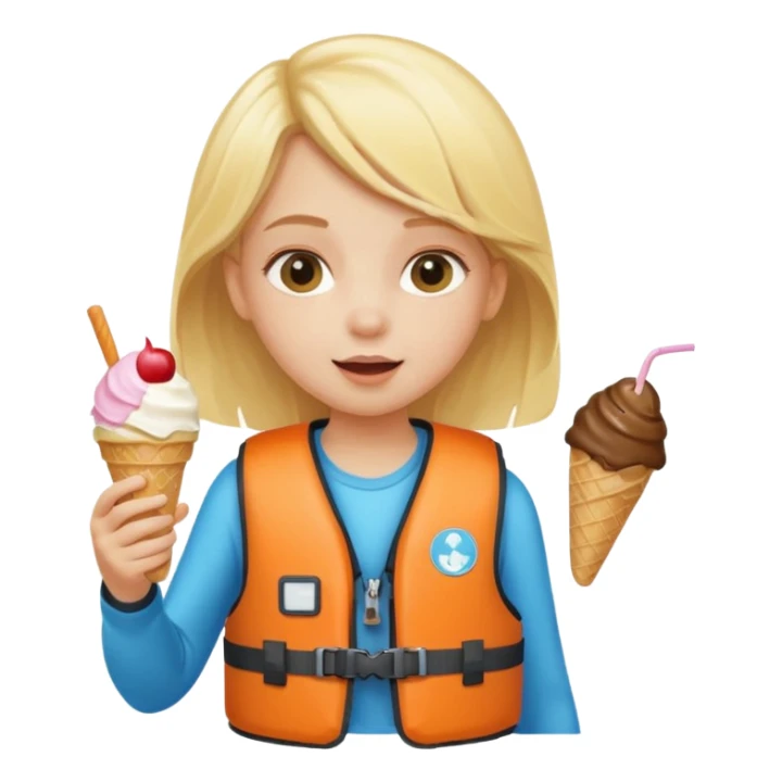 girl blonde kid wearing lifejacket, eating ice cream sticker