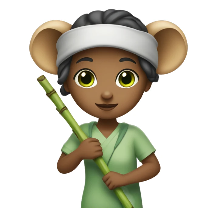 Girl with green eyes and koala ears holding bamboo stick  sticker