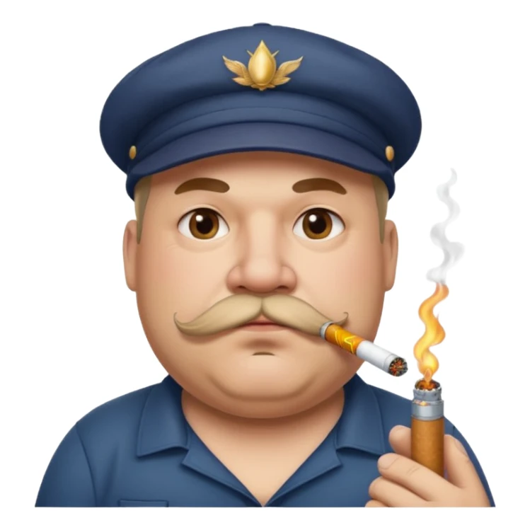 a fat father with a cap and tattoos, a cigarette in his mouth, and a mustache. sticker