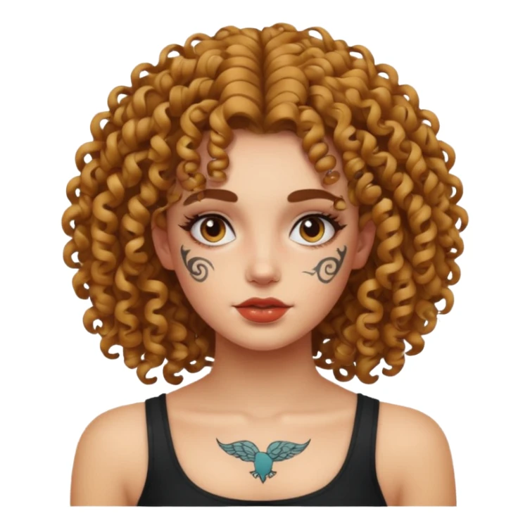 curley hair tattoo girl, full on face. sticker