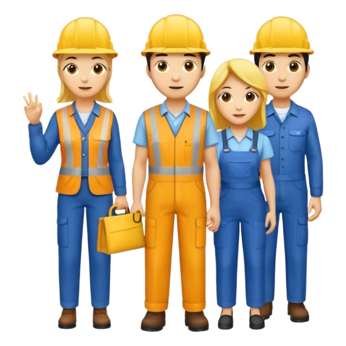 4 people, two man and two women,yellow skin, work style sticker