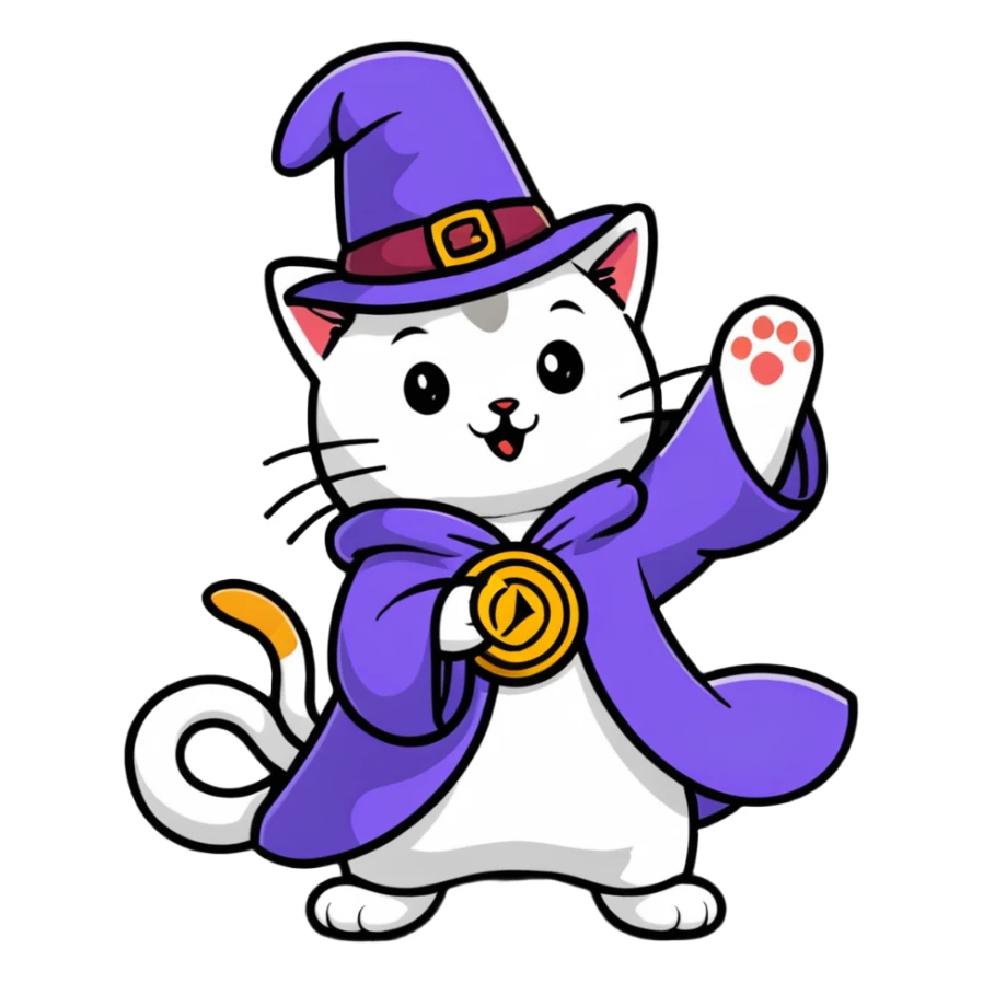cat magician casting a spell, cartoon sticker sticker