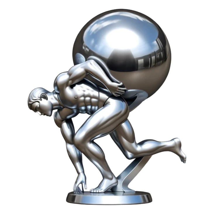 sorayama Sisyphus carrying big sphere on his back sculpture sticker