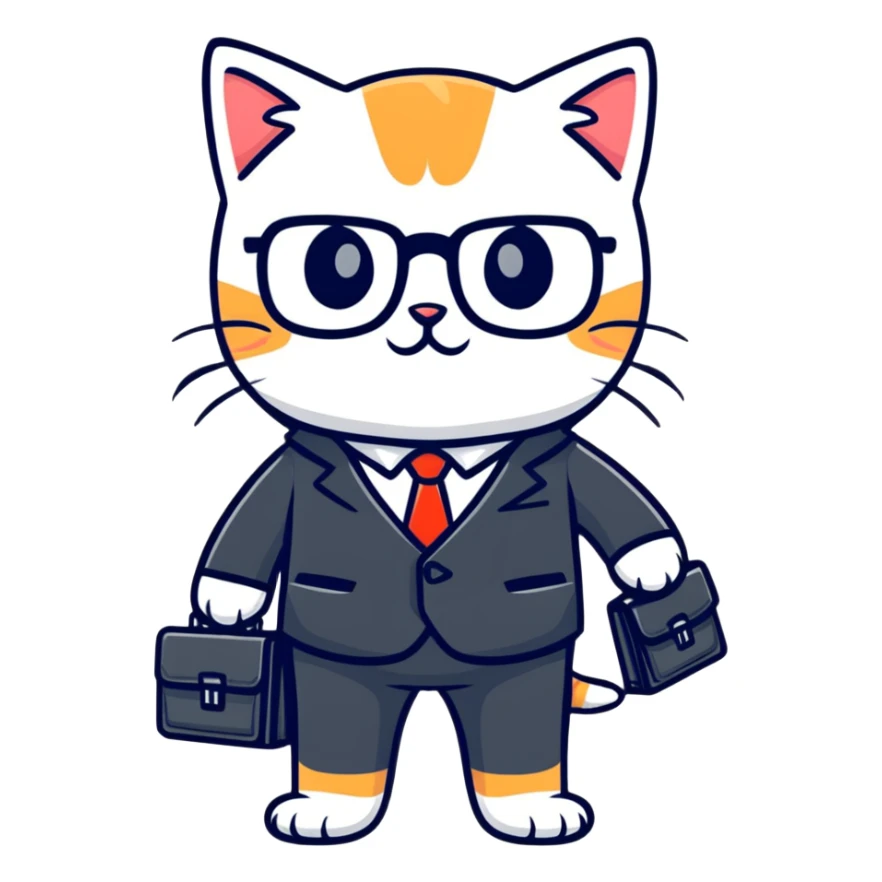 kitten in a suit holding a briefcase and wearing glasses sticker