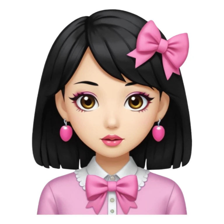 Gyaru girl black hair glossy lips bow shirt sticker