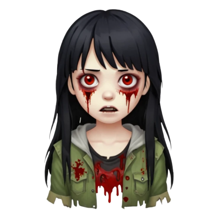 girl zombie with black long hair and bangs sticker