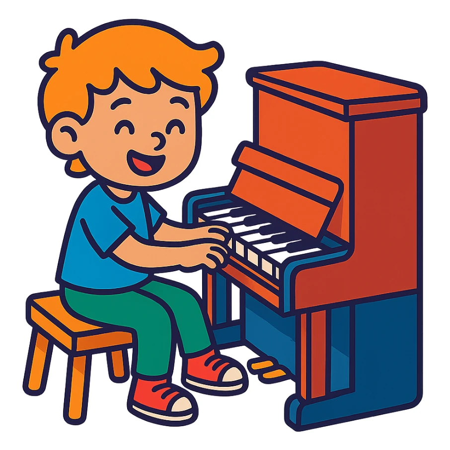 child playing piano sticker