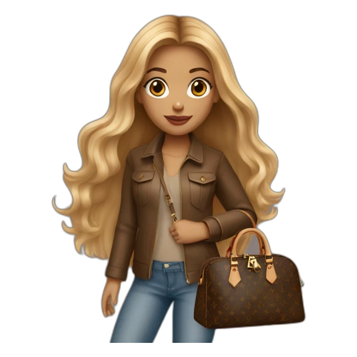 1 girl with light-brown long hair holding louis vuitton bag sticker